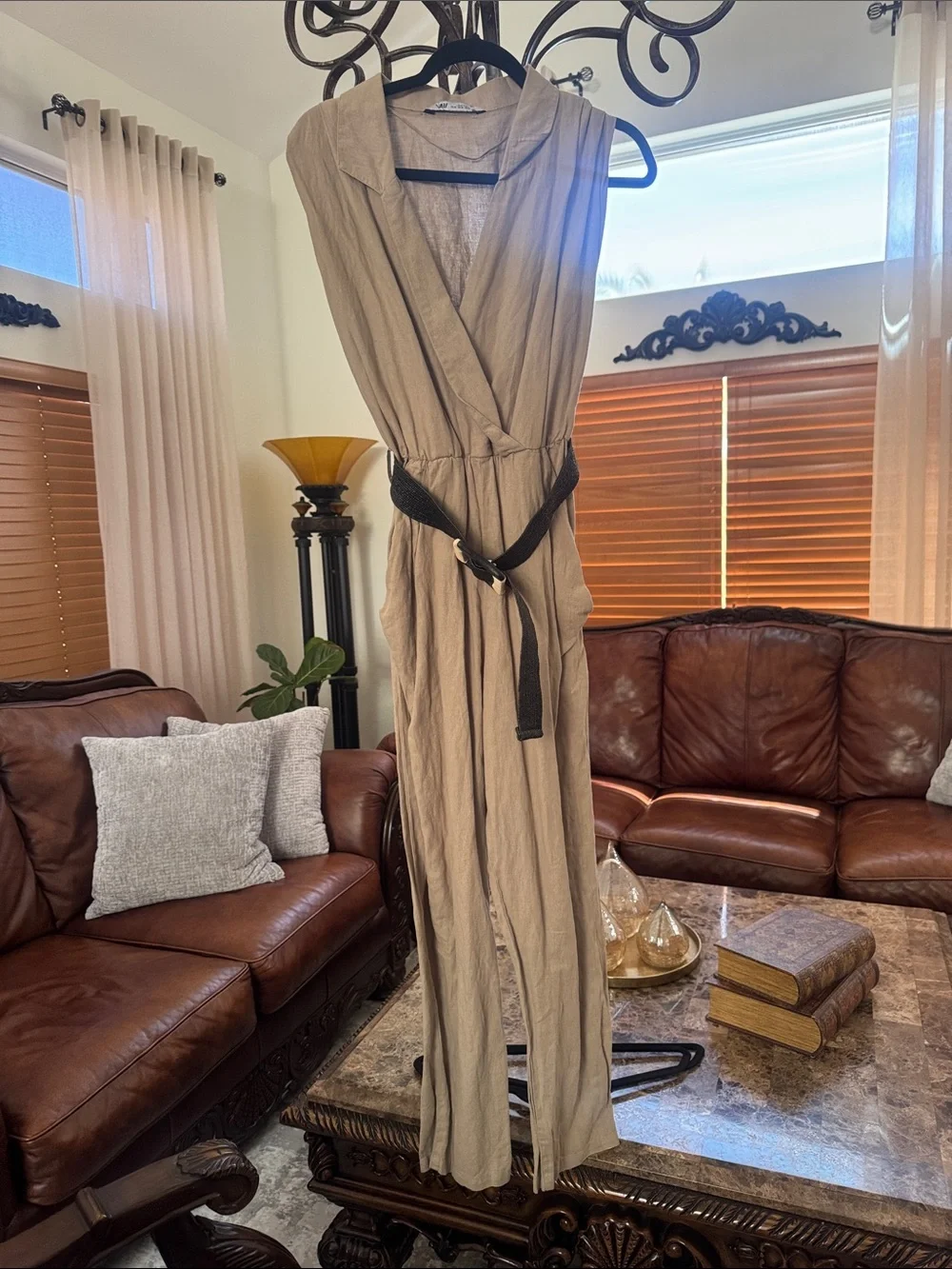 Zara Taupe Curtain Panel with Black Tie